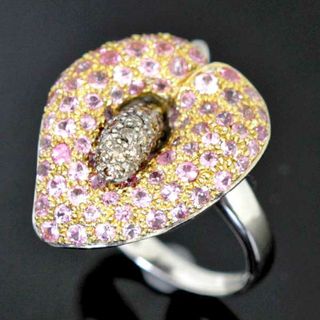 美品『USED』 K18 アンスリウムデザイン リング・指輪 ピンクサファイア 2.60ct 9.6g 11号【中古】(リング(指輪))