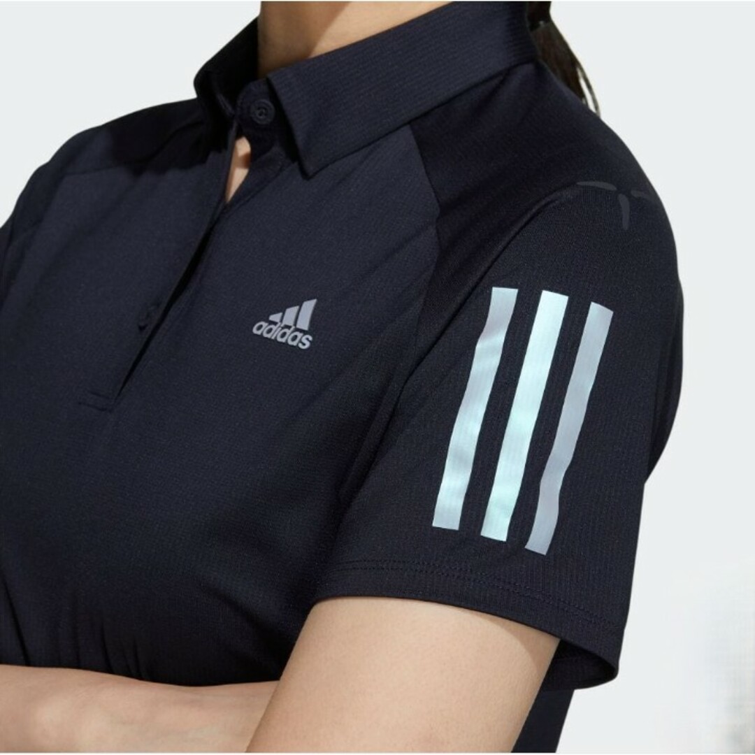 adidas(アディダス)の【adidas】新品タグ付き　スリーストライプス半袖ストレッチボタンダウンシャツ レディースのトップス(シャツ/ブラウス(半袖/袖なし))の商品写真