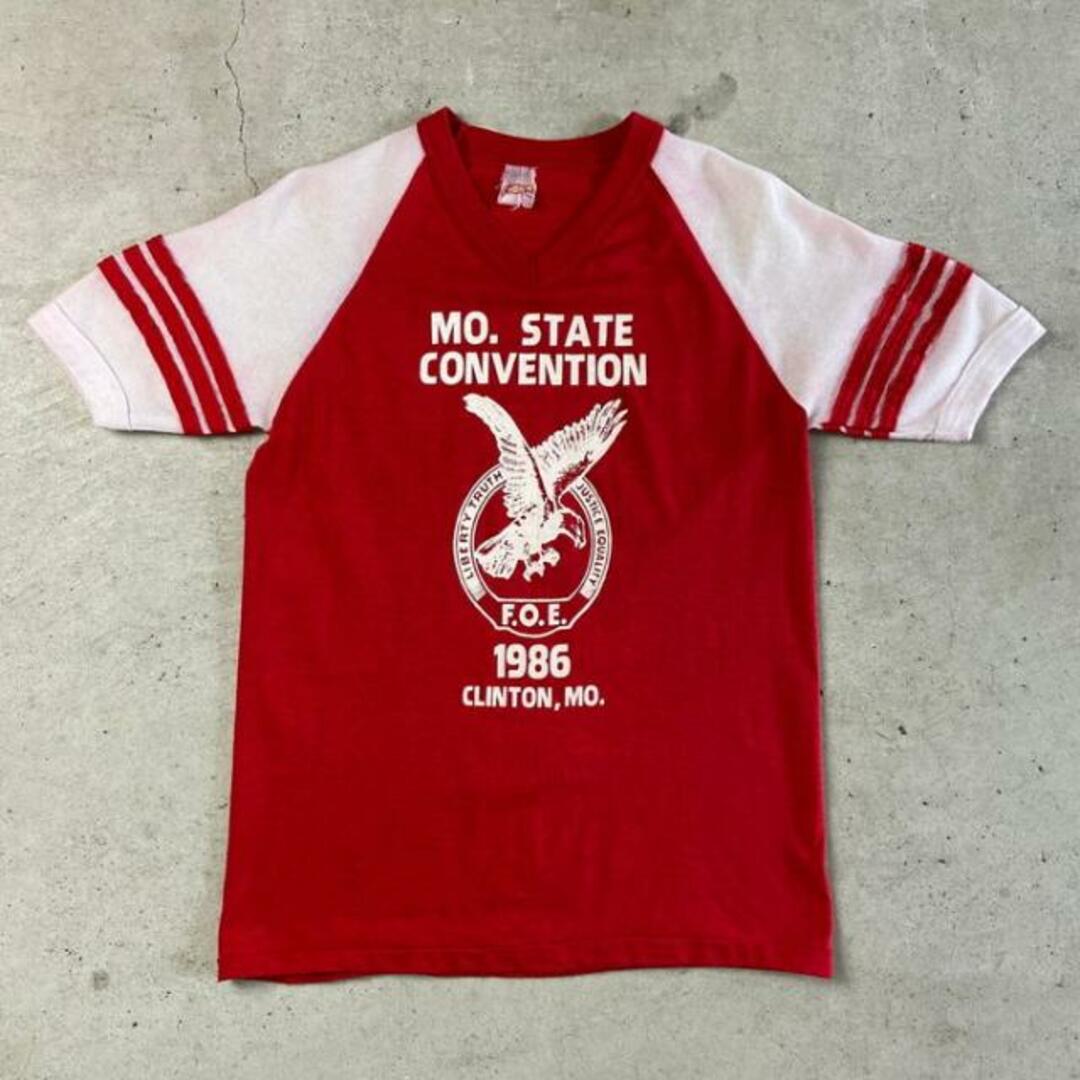 USA製 80年代 mo.state convention メッシュ切替 ラグラン Vネック プリントTシャツ メンズM