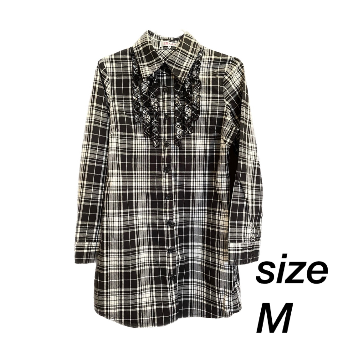COLZA(コルザ)のモノトーン　フリル チェックシャツ レディースのトップス(シャツ/ブラウス(長袖/七分))の商品写真