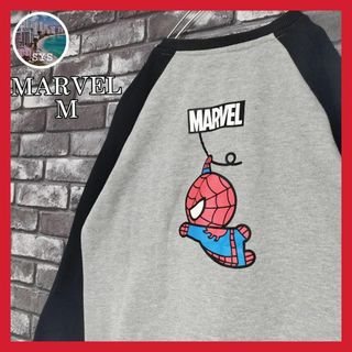 マーベル(MARVEL)のスパイダーマンバイカラーリンガースウェットトレーナープルオーバーラグランデカロゴ(スウェット)