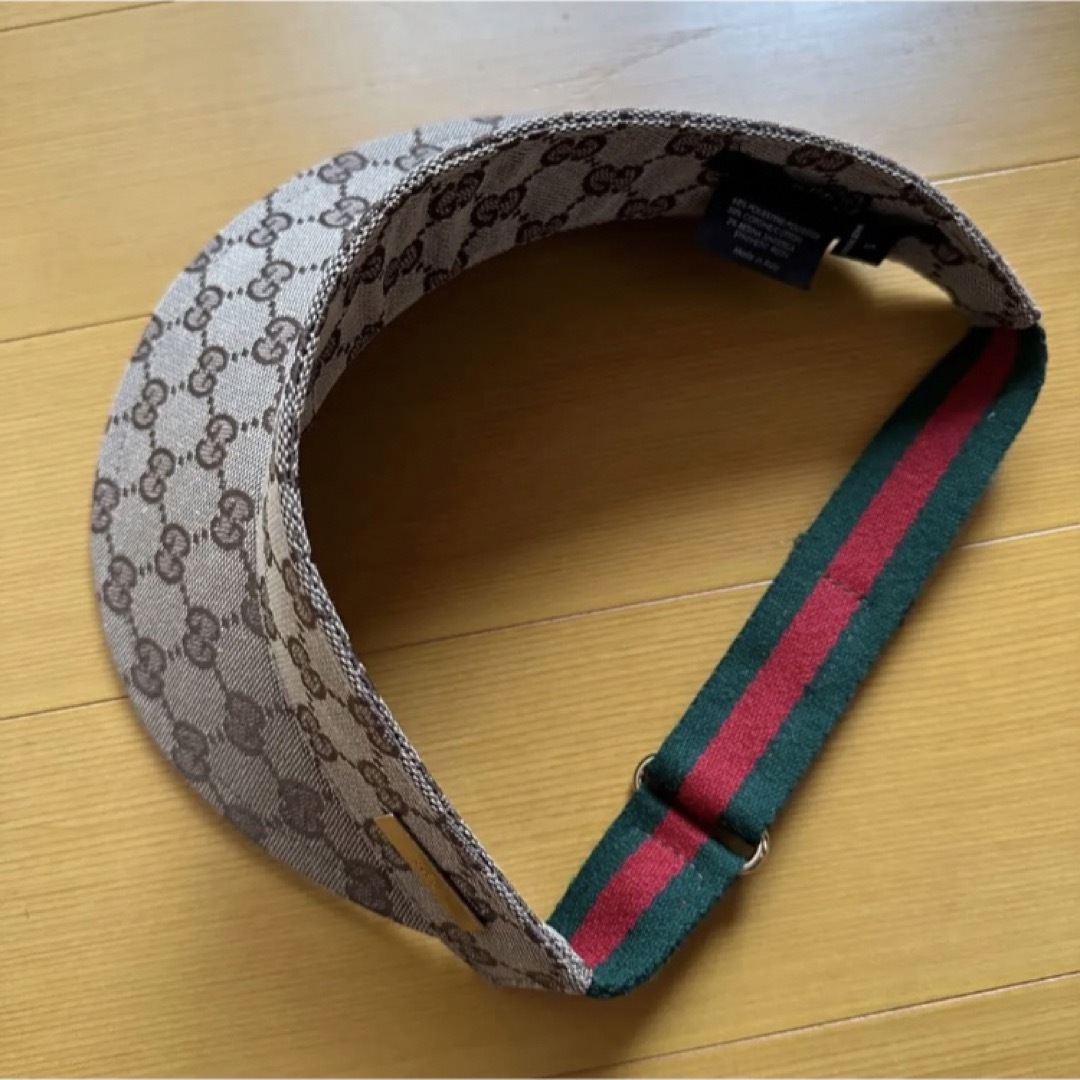 美品】グッチ シェリーライン 帽子 サンバイザー GGキャンバス ベージュ-