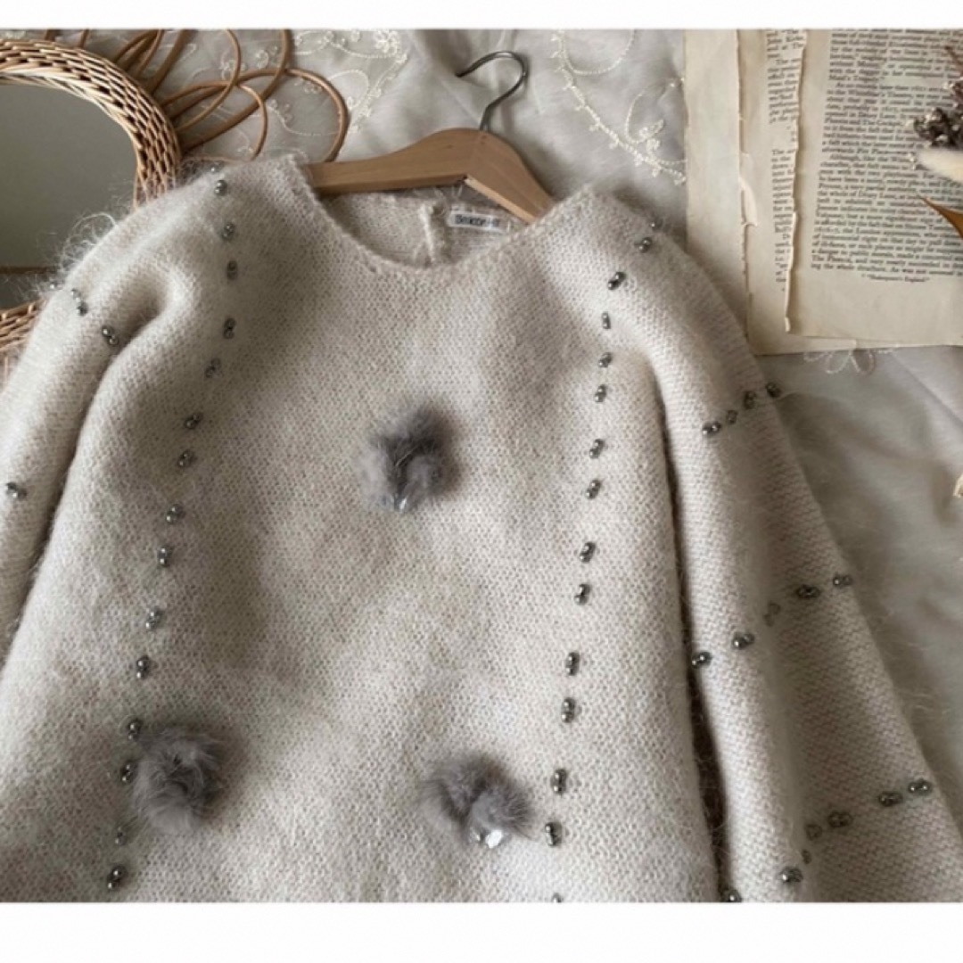 Grimoire - vintageヴィンテージレトロ古着ミンクブローチビーズ刺繍