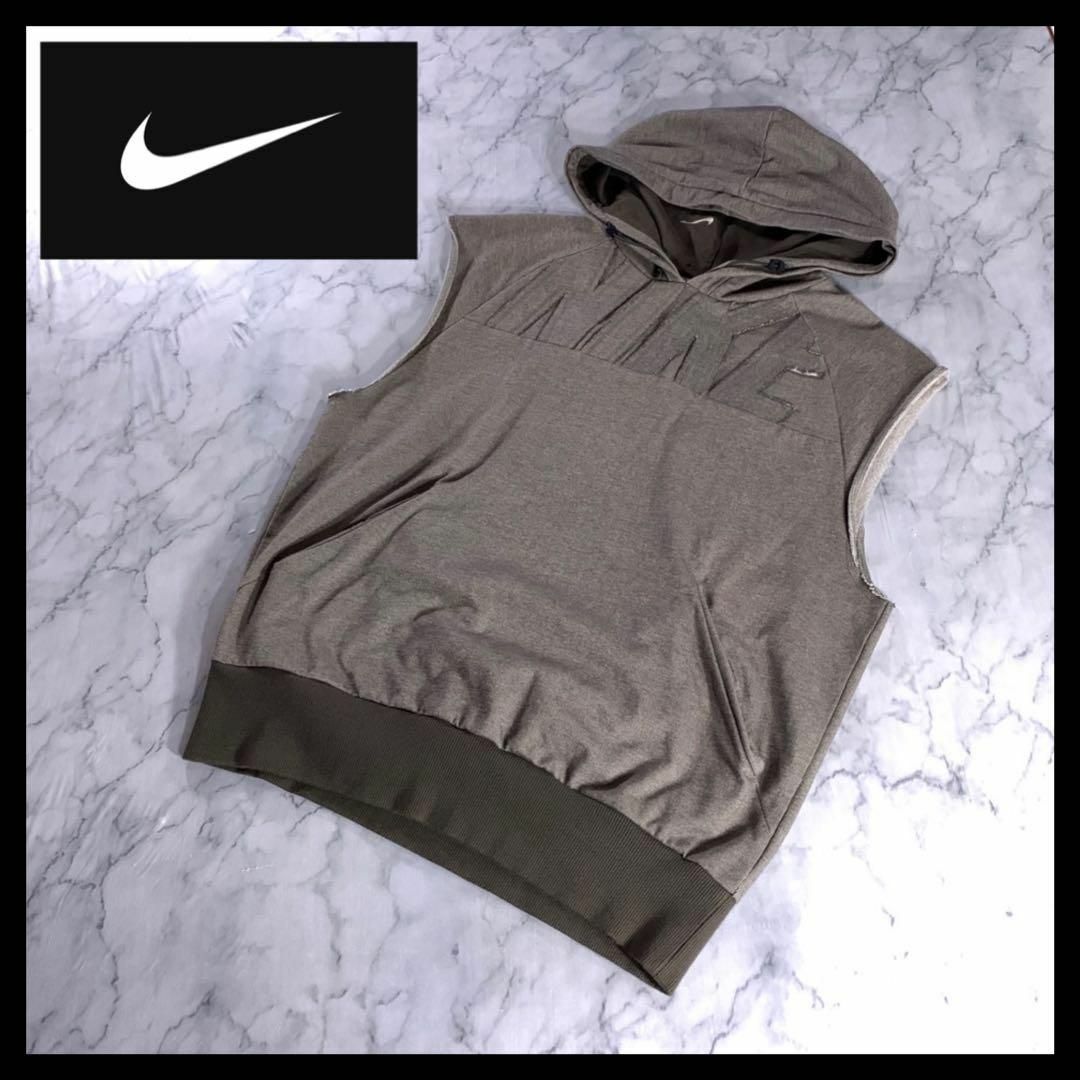 NIKE(ナイキ)の00s 古着 NIKE スウェット パーカー ノースリーブ ベスト ブラウン メンズのトップス(パーカー)の商品写真