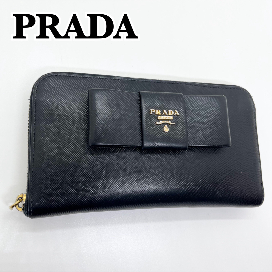 正規品 PRADA サフィアーノ リボン PETALO ラウンド プラダ財布