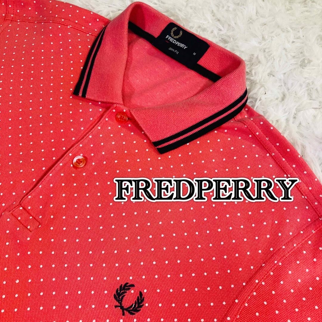 FRED PERRY(フレッドペリー)のフレッドペリー半袖ポロシャツ/ポルカドット総柄/月桂樹刺繍ロゴ/Mサイズ◎美品 メンズのトップス(ポロシャツ)の商品写真