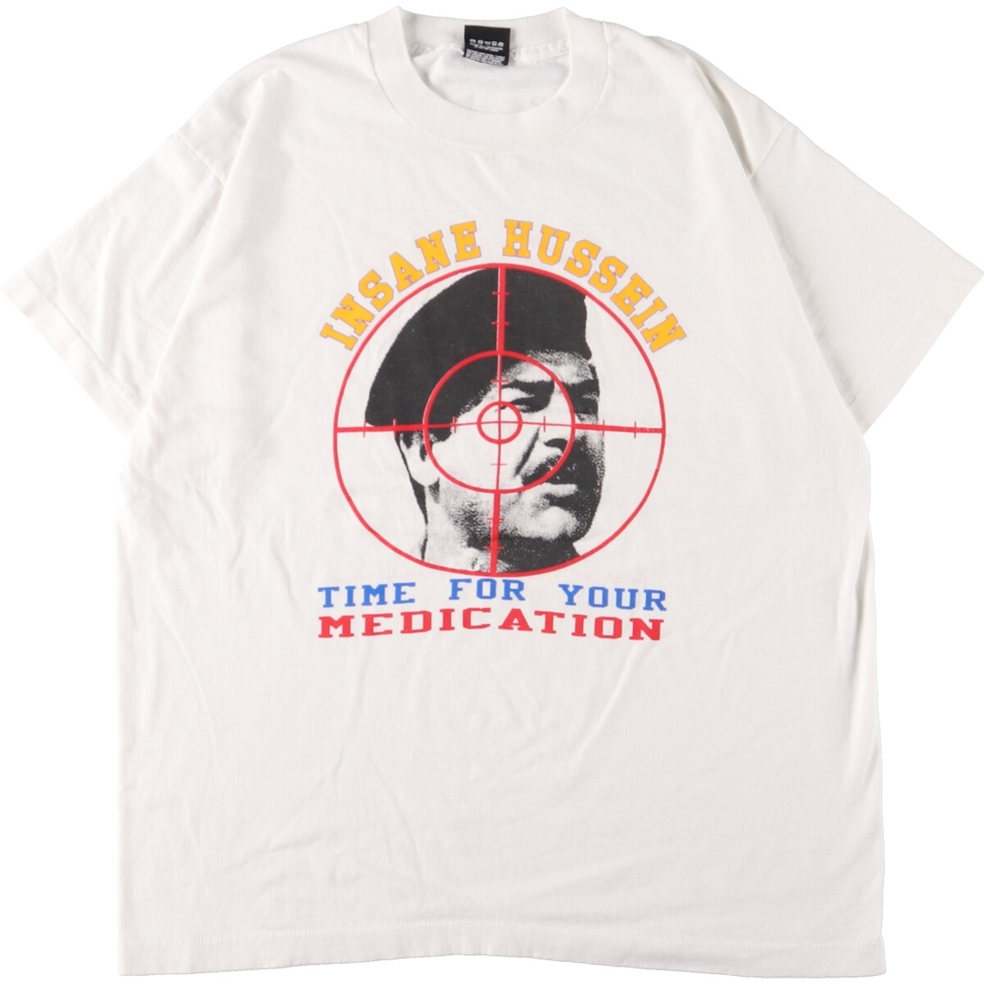 90年代 スクリーンスターズ SCREEN STARS SADDAM HUSSEIN サダムフセイン INSANE HUSSEIN 偉人Tシャツ USA製 メンズL ヴィンテージ /eaa360520XL着丈