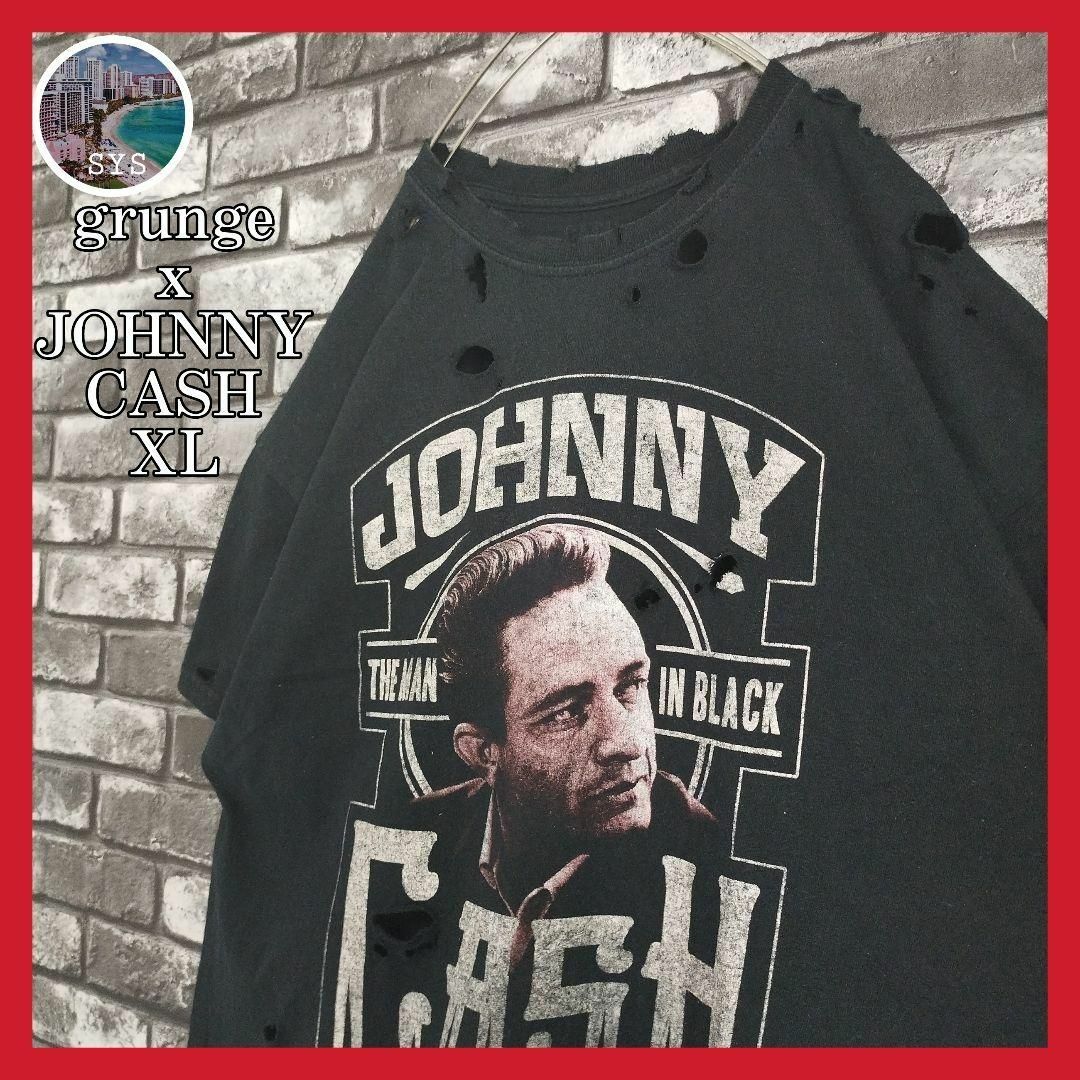 JOHNNY CAGH ジョニーキャッシュ 両面プリント 袖カット バンドTシャツ バンT メンズXL /eaa341376