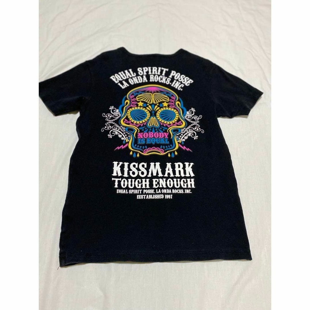 kissmark - 匿名配送 キスマークドクロアートTシャツ、ブラック