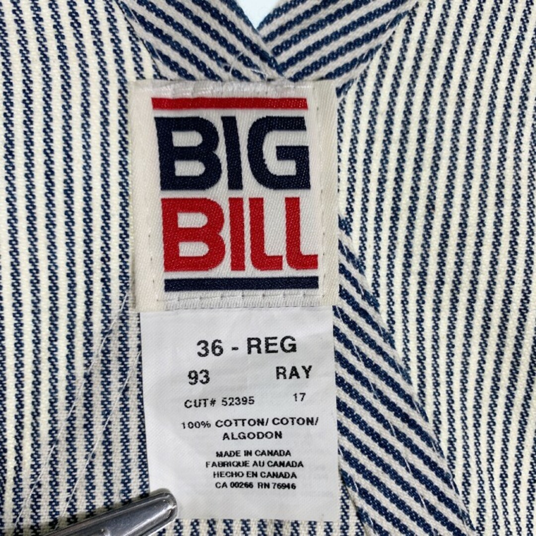 BIG BILL ビッグビル ヒッコリーストライプ オーバーオール ダブルファスナー カナダ製 Size 36 R メンズのパンツ(サロペット/オーバーオール)の商品写真