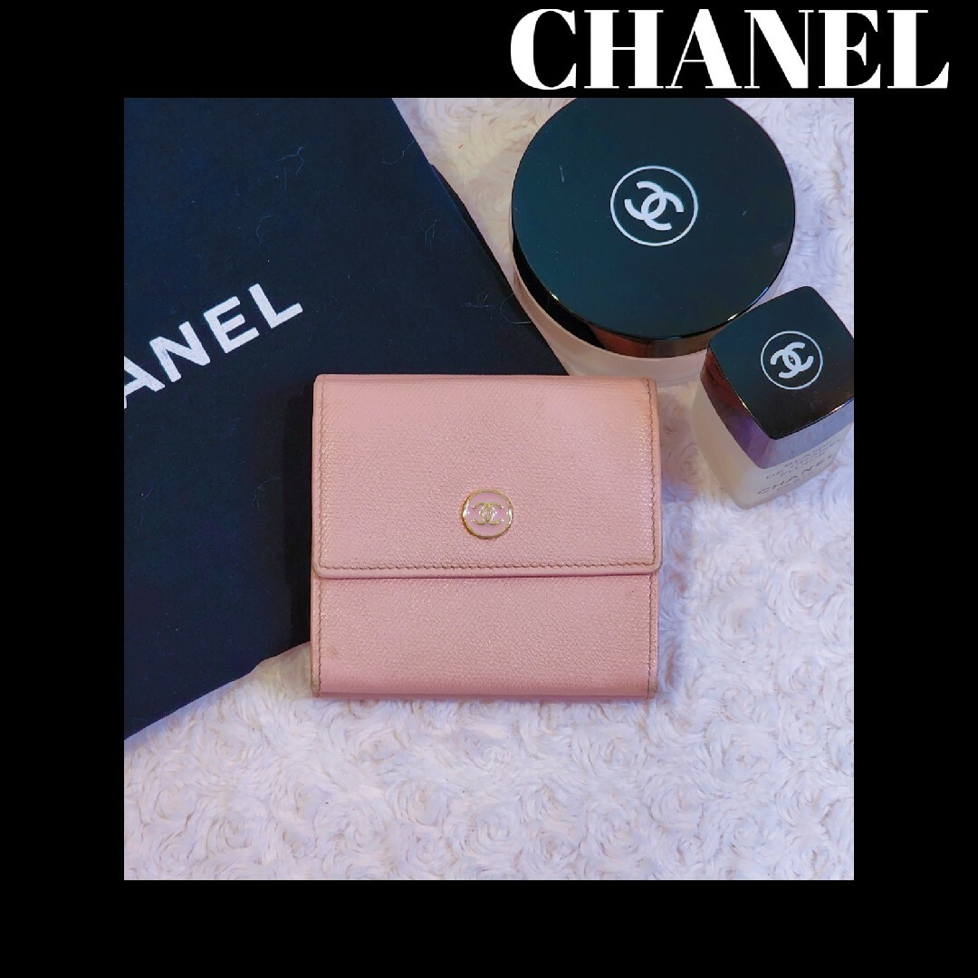 フォロー割♡CHANEL*三つ折り財布*ピンク*ココマーク*ココボタン*レザー