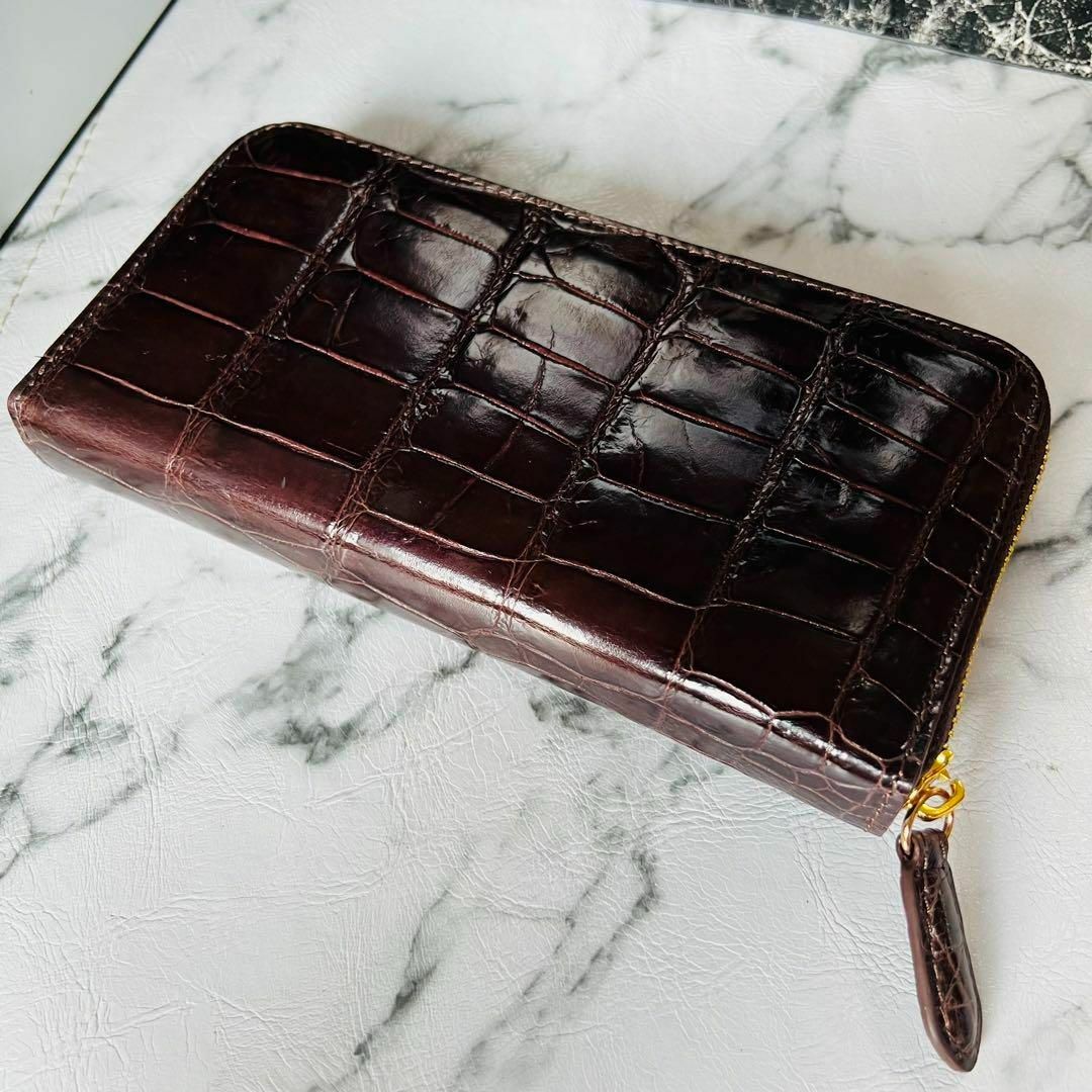 新品 クロコダイル長財布 クロコ財布 ワニ革 ブラウン 茶色 本革 艶