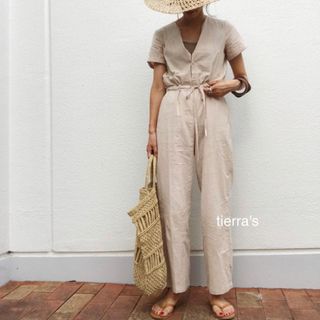 ザラ(ZARA)の❁人気商品❁︎コットンリネン ウエストギャザー サロペットパンツ(サロペット/オーバーオール)