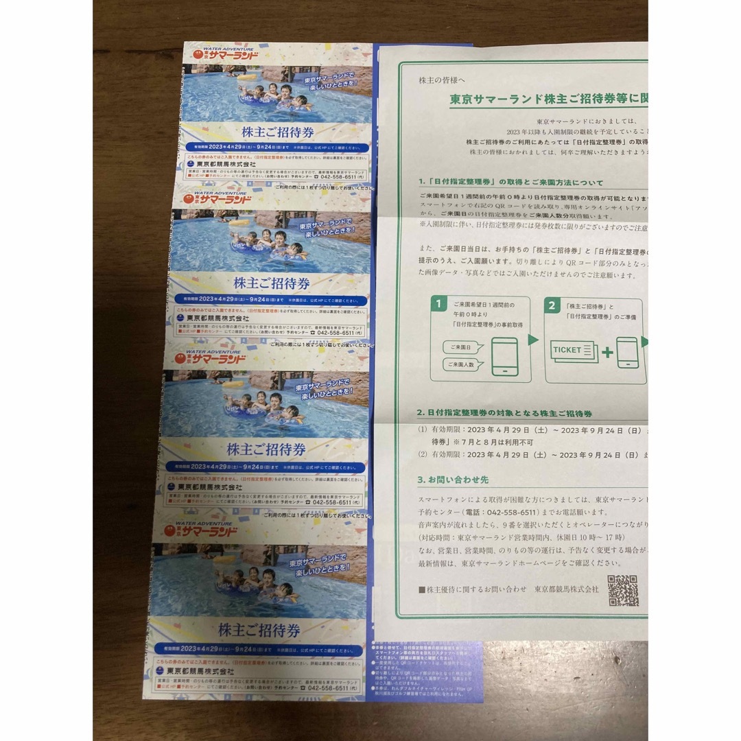 東京サマーランド  株主優待　1Dayパス4枚　送料無料