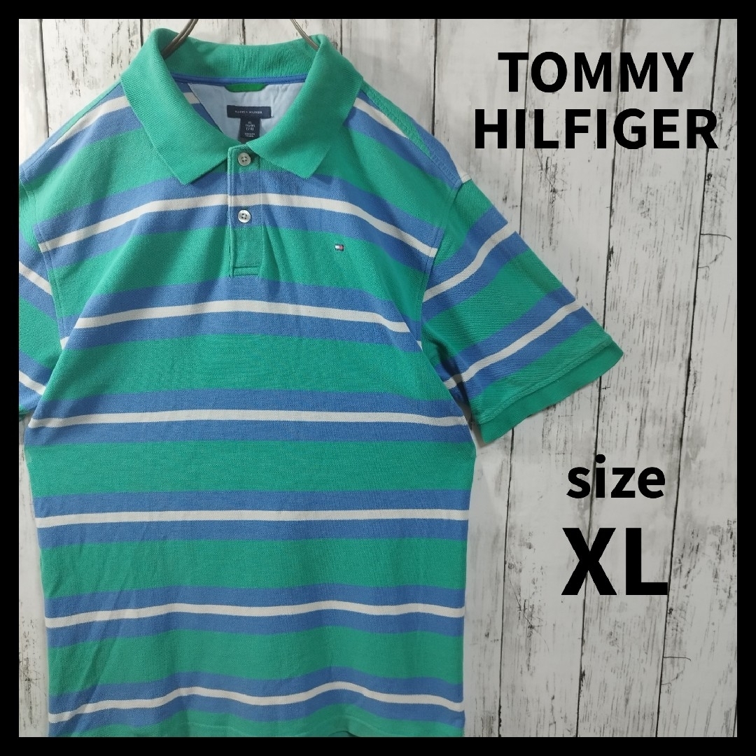 TOMMY HILFIGER(トミーヒルフィガー)の【TOMMY HILFIGER】ボーダー柄ポロシャツ　半袖　鹿子　刺繍ロゴ　夏 レディースのトップス(ポロシャツ)の商品写真