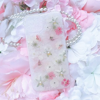ホワイトピンクのスマホケース♡iPhone Galaxy oppo(Androidケース)