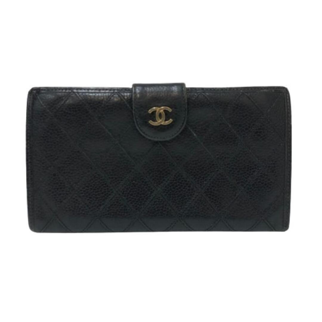 シャネル CHANEL ビコローレ キャビアスキン がま口 長財布