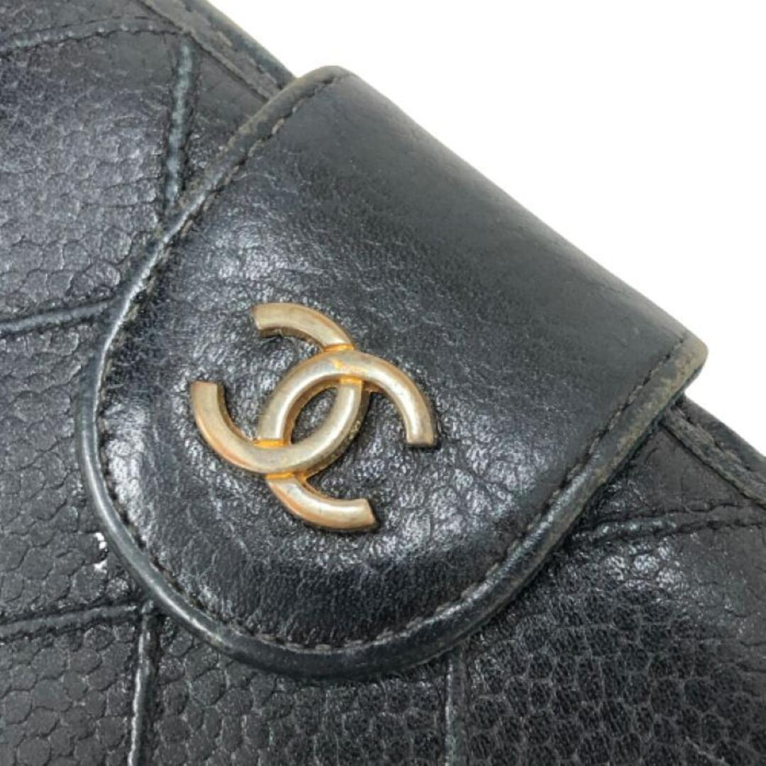 シャネル CHANEL ビコローレ キャビアスキン がま口 長財布 ブラック【-