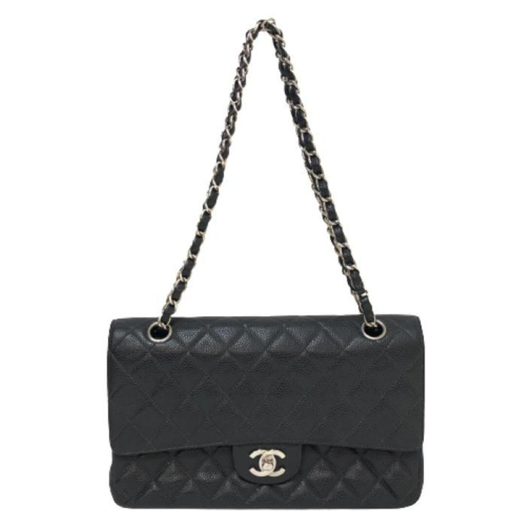 ターンロック外側シャネル CHANEL マトラッセ25 Wフラップ キャビアスキン シルバー金具