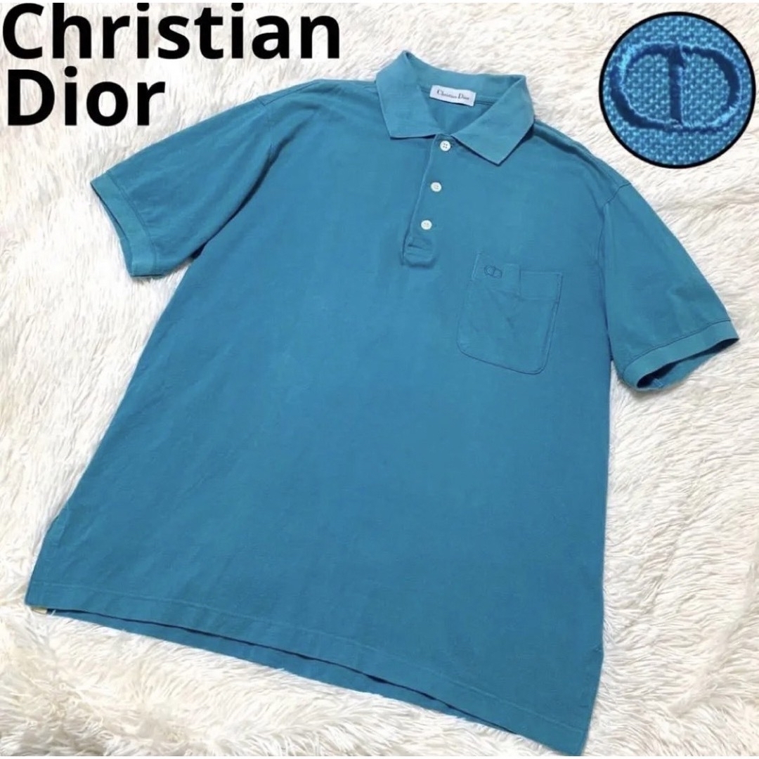 【良品】Christian Dior CDロゴ ポロシャツ 水色 国内正規品