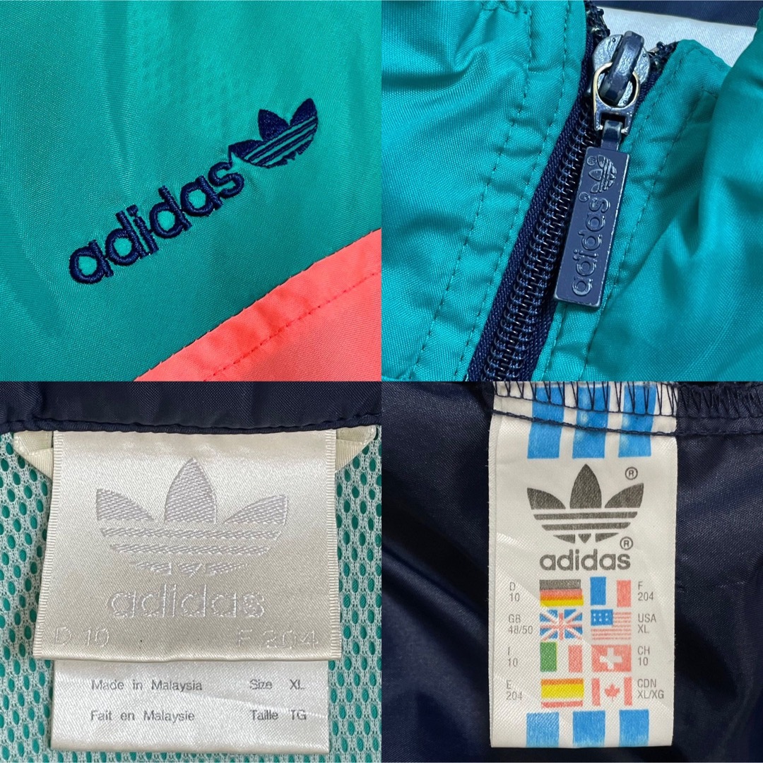 【adidas】90s ジャケット 刺繍 ロゴ マルチカラー 銀タグ XL 古着