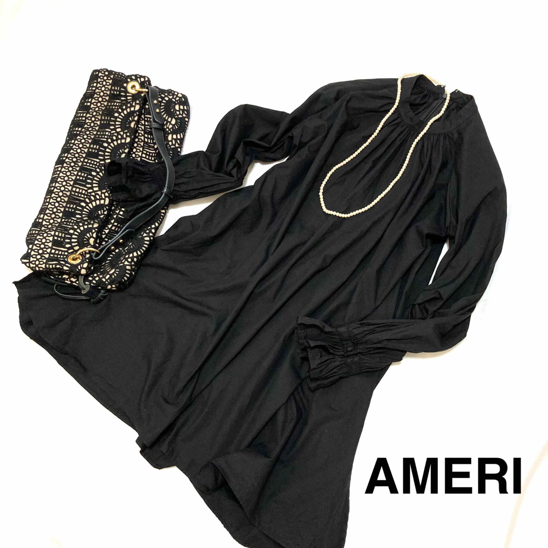 Ameri VINTAGE(アメリヴィンテージ)のAMERI GATHER TUNIC BLOUSE アメリ　ギャザー　チュニック レディースのワンピース(ミニワンピース)の商品写真