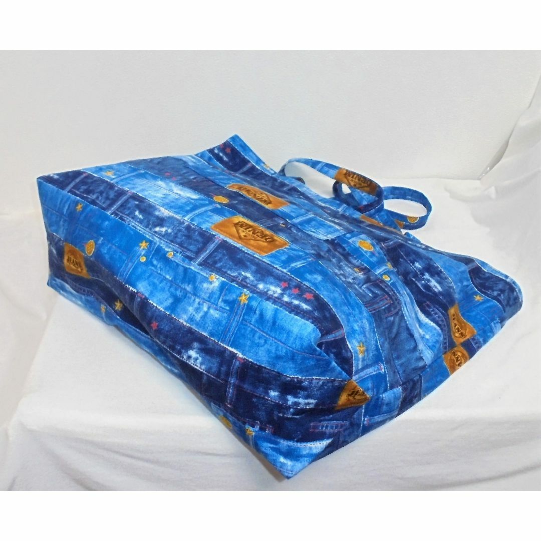 ◆エコバッグに◆特大サイズ◆デニムポケット柄・ブルー◆ポケット ハンドメイドのファッション小物(バッグ)の商品写真