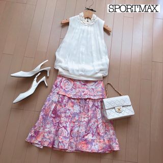 スポーツマックス(SPORTMAX（MAX MARA）)のSPORTMAX イタリア製❤︎シルク❤︎大人リゾートスカート バーニーズNY(ひざ丈スカート)