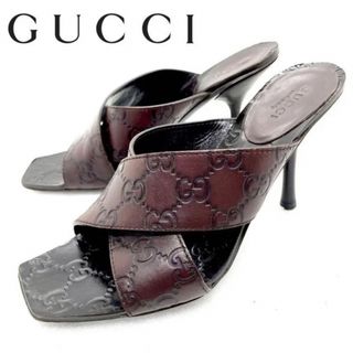 グッチ(Gucci)のGUCCI グッチ GG シマ クロスストラップ レザーサンダル ミュール(サンダル)