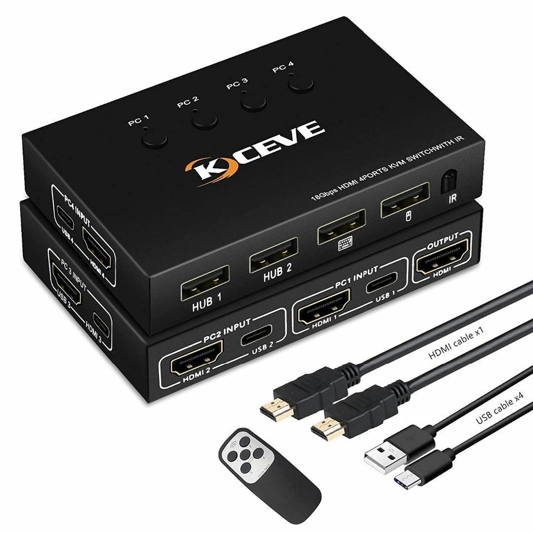 【ほぼ新品】 KCEVE 4ポートKVMスイッチ 4K対応 リモコン付