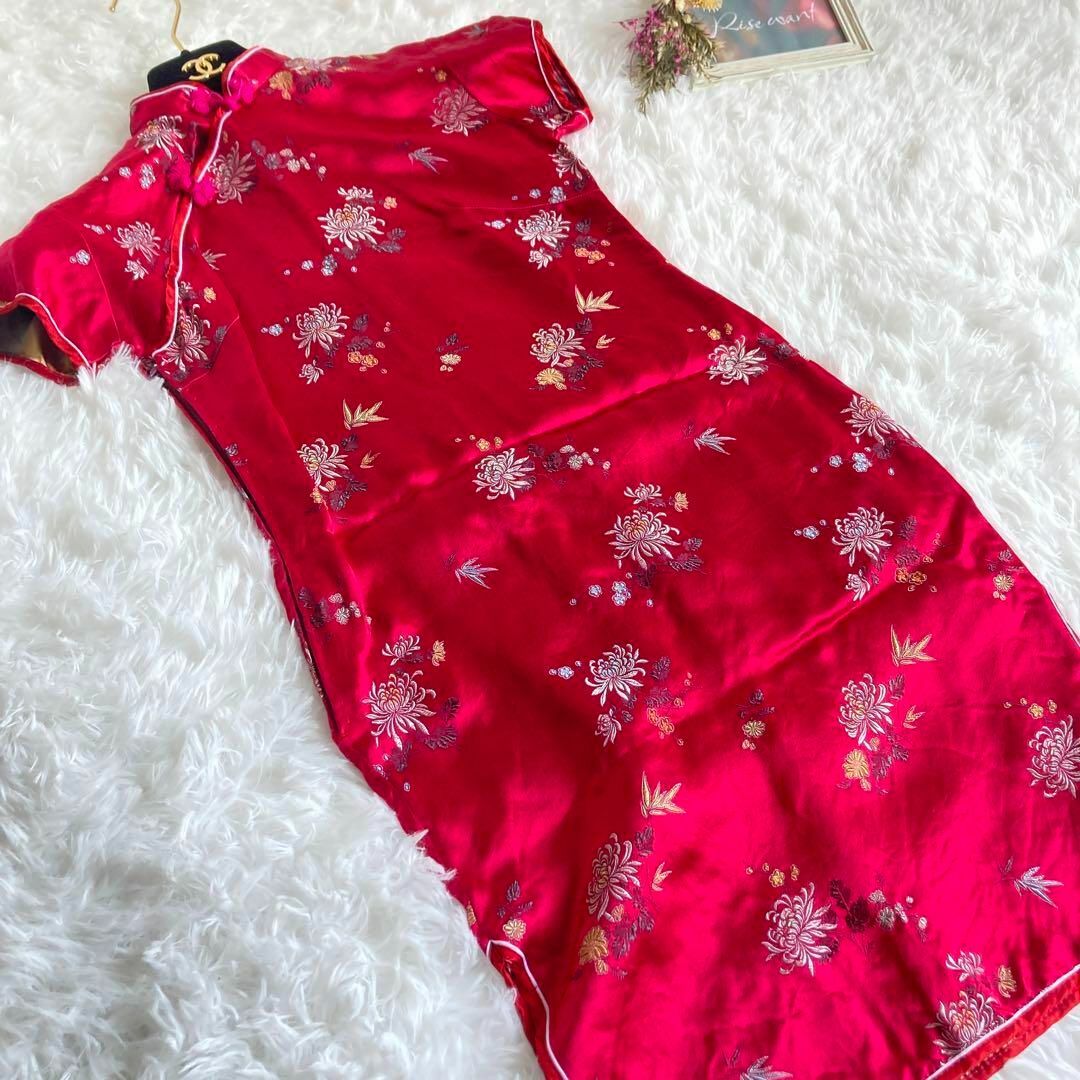 【希少】　デザイナーズ　サイドスリット高級チャイナドレス　刺繍ワンピース　中国