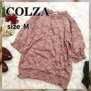 コルザ(COLZA)のCOLZA【M】トップス　半袖　シャツ　ブラウス　花柄　透け感　ピンク(カットソー(半袖/袖なし))