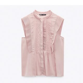 ザラ(ZARA)のZARA フリルトップス　M(シャツ/ブラウス(半袖/袖なし))