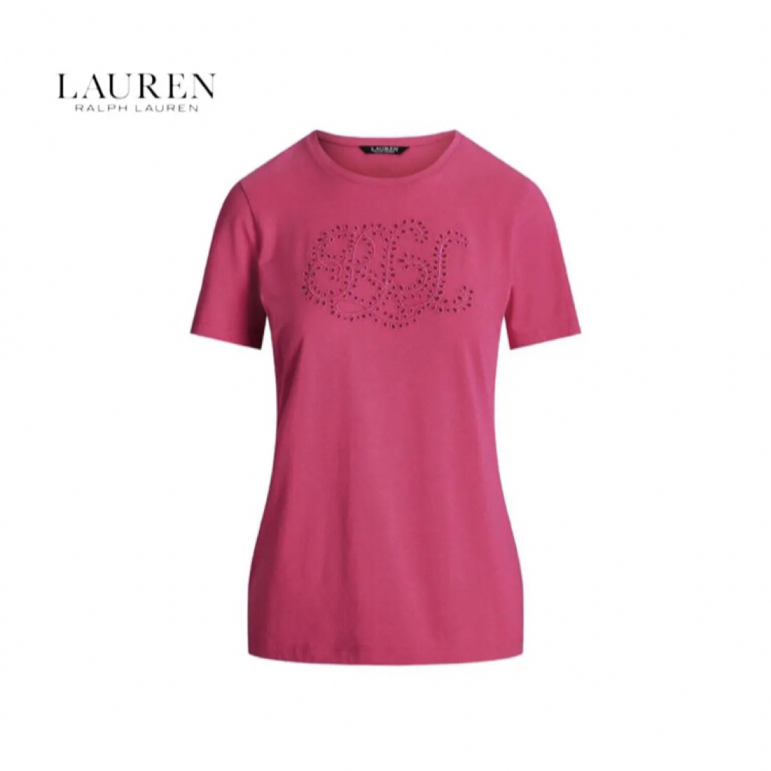 POLO RALPH LAUREN(ポロラルフローレン)のRALPH LAUREN ラルフローレン　アイレット　ロゴ　コットン　Tシャツ レディースのトップス(Tシャツ(半袖/袖なし))の商品写真