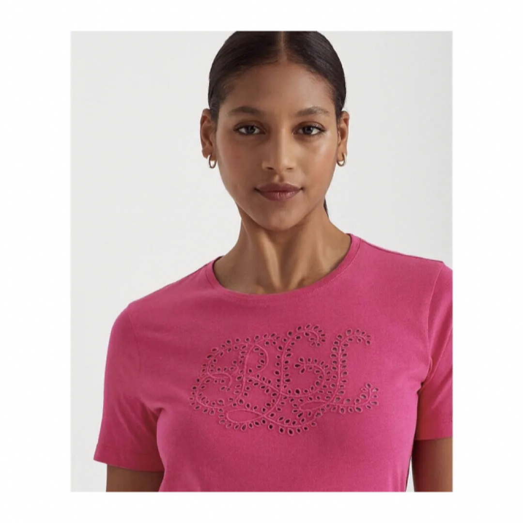 POLO RALPH LAUREN(ポロラルフローレン)のRALPH LAUREN ラルフローレン　アイレット　ロゴ　コットン　Tシャツ レディースのトップス(Tシャツ(半袖/袖なし))の商品写真
