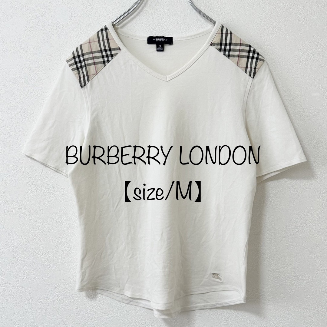 BURBERRY(バーバリー)のBURBERRY/バーバリー★Vネック★Tシャツ★ノバチェック★オフホワイト★M レディースのトップス(Tシャツ(半袖/袖なし))の商品写真