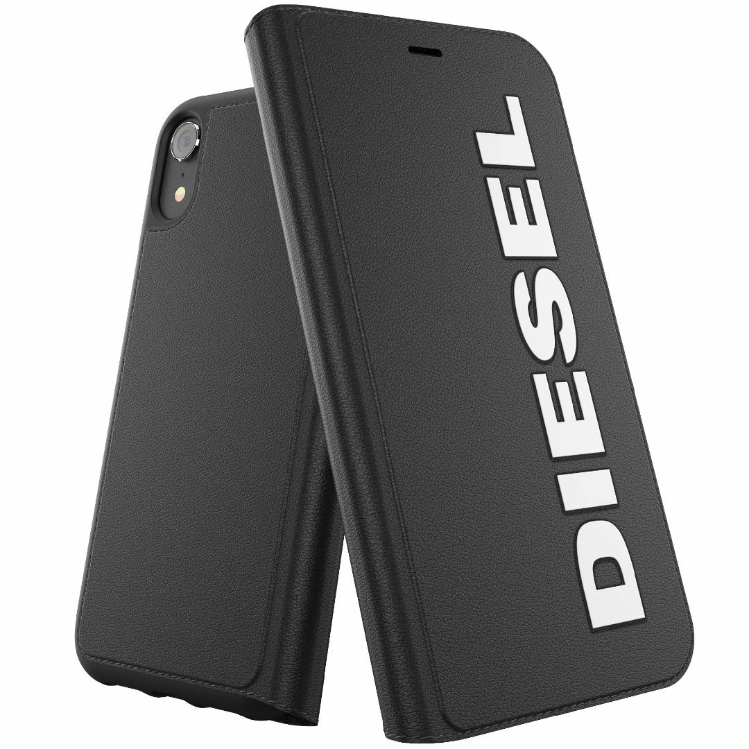 【色: ブラック/ホワイト】DIESEL iPhoneXRケース 手帳型 おしゃ