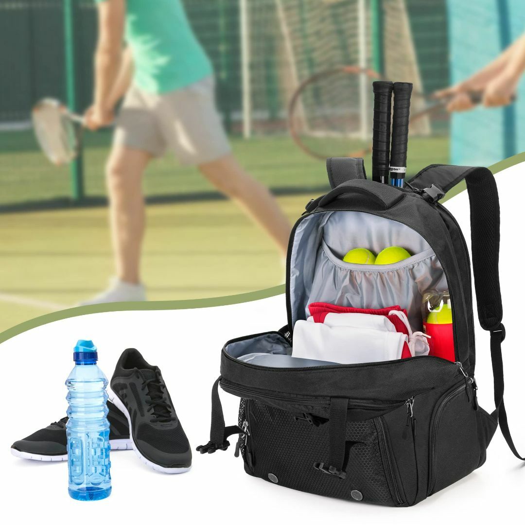 DSLEAF テニスバッグ 2本用 テニス リュック 靴収納付き テニス バック