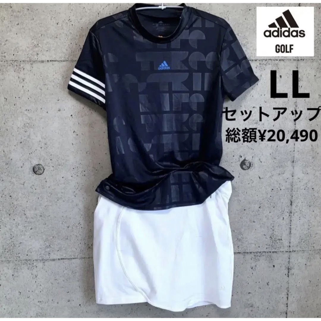 アディダスゴルフ【LL】セットアップ モックネックシャツ＆スカート　紺／白 | フリマアプリ ラクマ