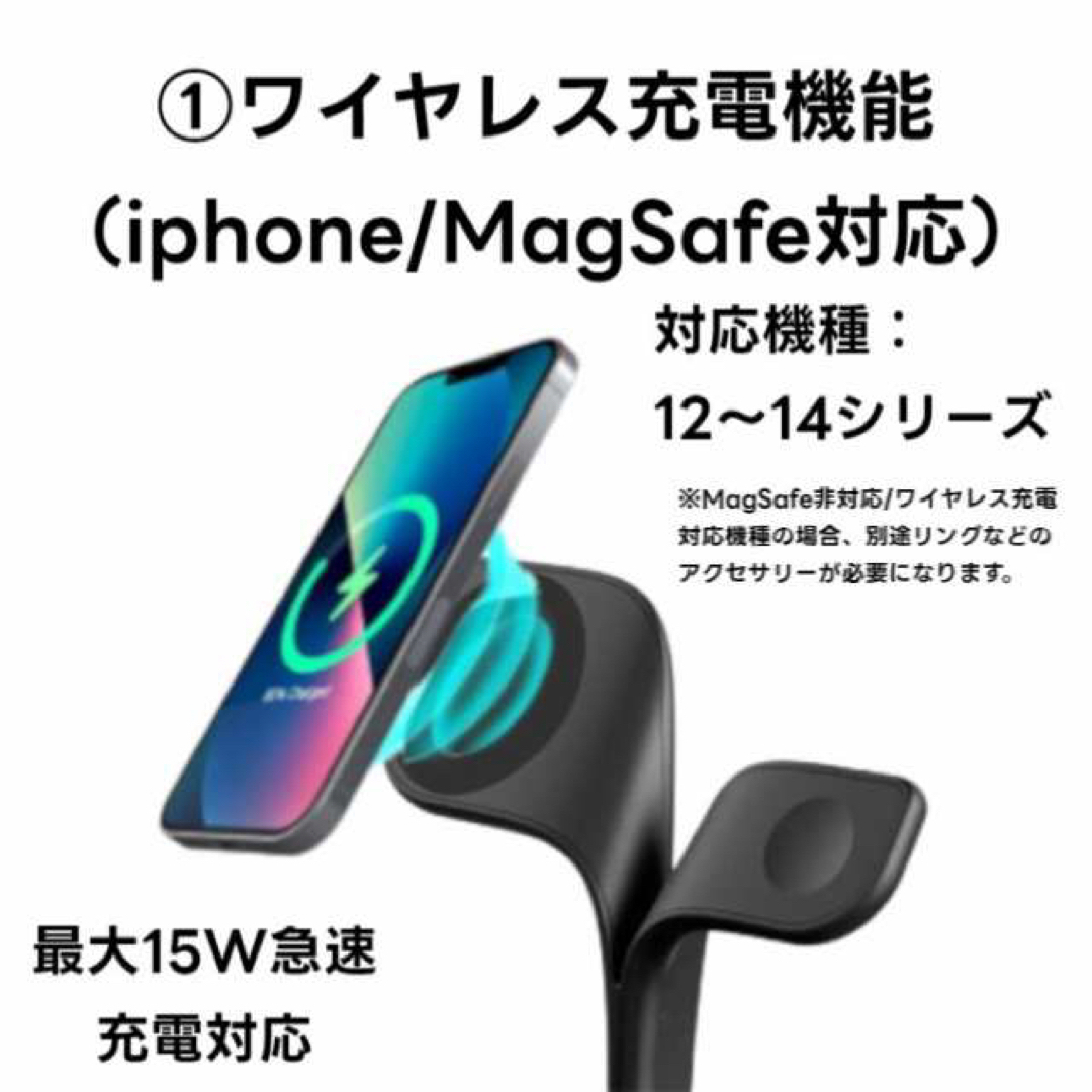 ワイヤレス充電スタンド Qi QC対応 5IN1 スマホ マグセーフ ライト