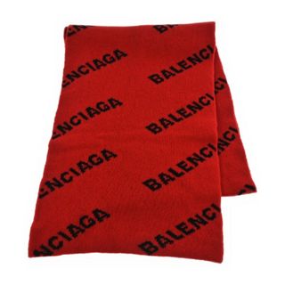 人気】BALENCIAGA 総柄 ロゴ マフラー 大判 ウール ジャガード-