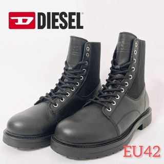 希少レアDIESELディーゼル黒ブラック本革レザーミドルブーツロゴサイドジップ