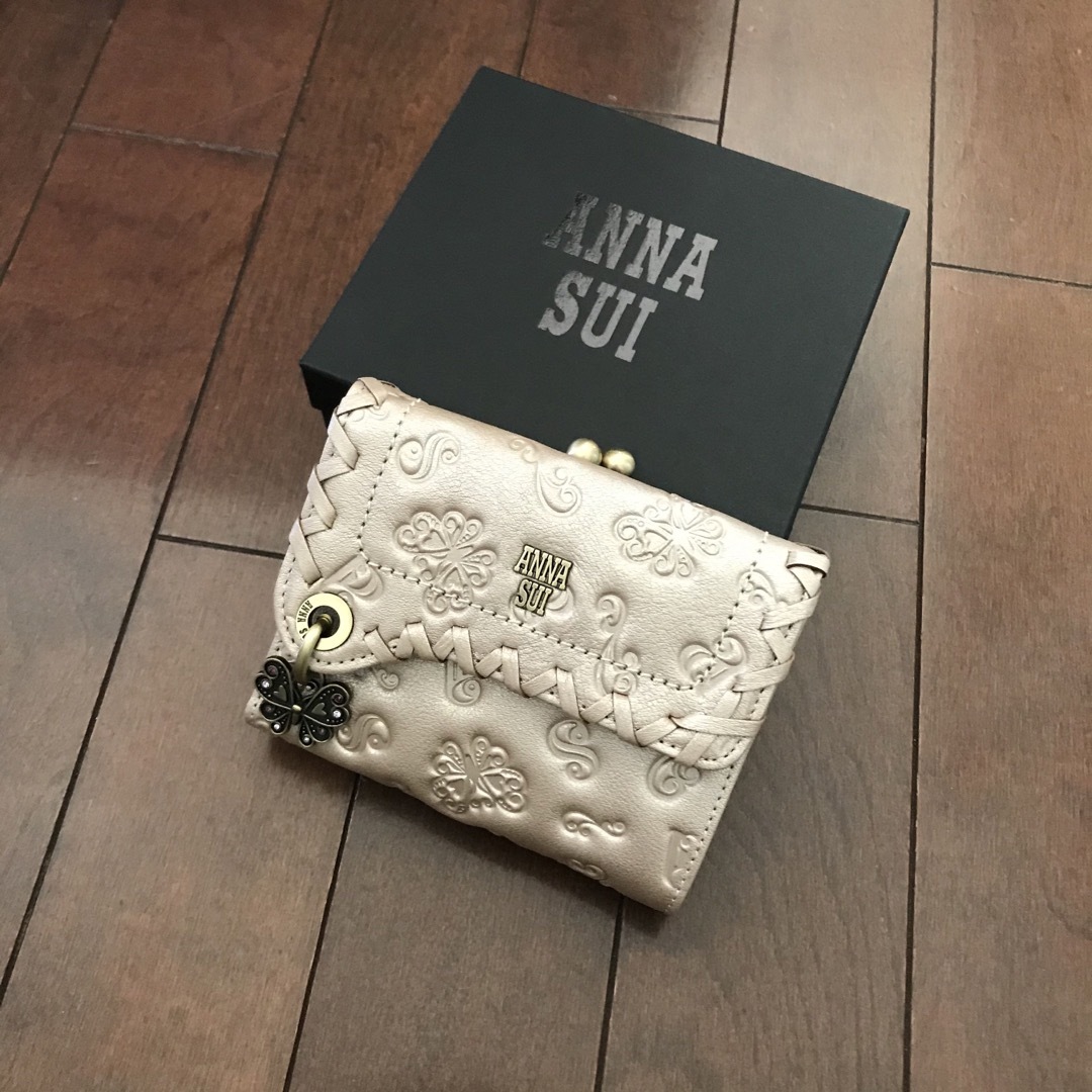 新品 ANNA SUI アナスイ 折り財布 ダリア シャンパンピンク 牛革