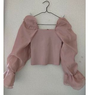 【美品】ZARA  ガーリー  トップス  淡いピンク  Mサイズ  オーガンジ(ニット/セーター)