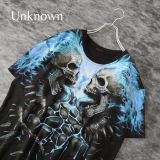 アートヴィンテージ(ART VINTAGE)の【Unknown】髑髏 スカル 骸骨 プリント ヘビーウェイト Tシャツ 黒(Tシャツ/カットソー(半袖/袖なし))