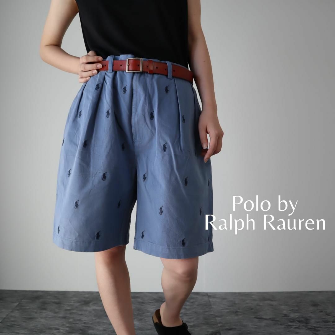 POLO RALPH LAUREN(ポロラルフローレン)の【ラルフローレン】刺繍ロゴ 総柄 2タック ワイド カラー チノショーツ W38 メンズのパンツ(ショートパンツ)の商品写真