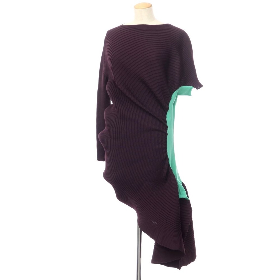 イッセイミヤケ ISSEY MIYAKE 2023年春夏 ニット アシンメトリーワンピース ブラック【サイズ表記なし】【レディース】