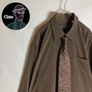 90s古着 ネクタイシャツ 2P 総柄 ペイズリー 絹 オーバーサイズ 茶