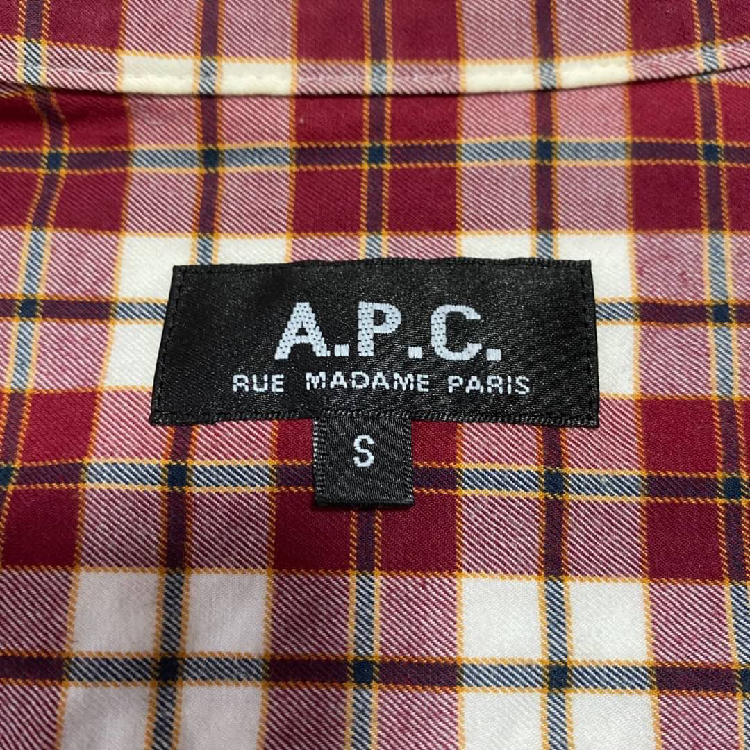 A.P.C(アーペーセー)のA.P.C アーペーセー ノーカラー シャツワンピース サイズS チェック柄 レディースのワンピース(ひざ丈ワンピース)の商品写真