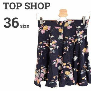 トップショップ(TOPSHOP)のトップショップ レディース【S相当】ミニスカート♡薄手 春夏♡ 花柄♡ネイビー(ミニスカート)